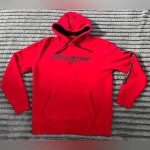 Hollister Hoodie Mens Large Red California Logo Pullover Fleece Sweatshirt